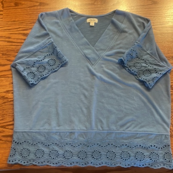 Style & Co women’s Lace trimmed relaxed fit tunic top ribbed knit dolman slv Lrg - Picture 10 of 11